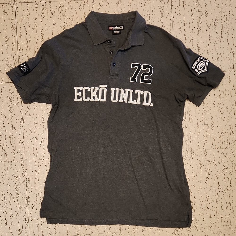 Ecko Unlimited Embroidered Spellout Logo 1/4 Button Down Polo Shirt Vintage Y2K